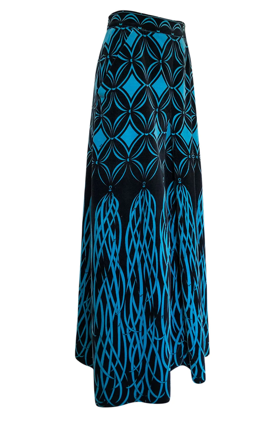 1960s Emilio Pucci Blue & Black Stunning Tassel Print Velvet Maxi Skirt