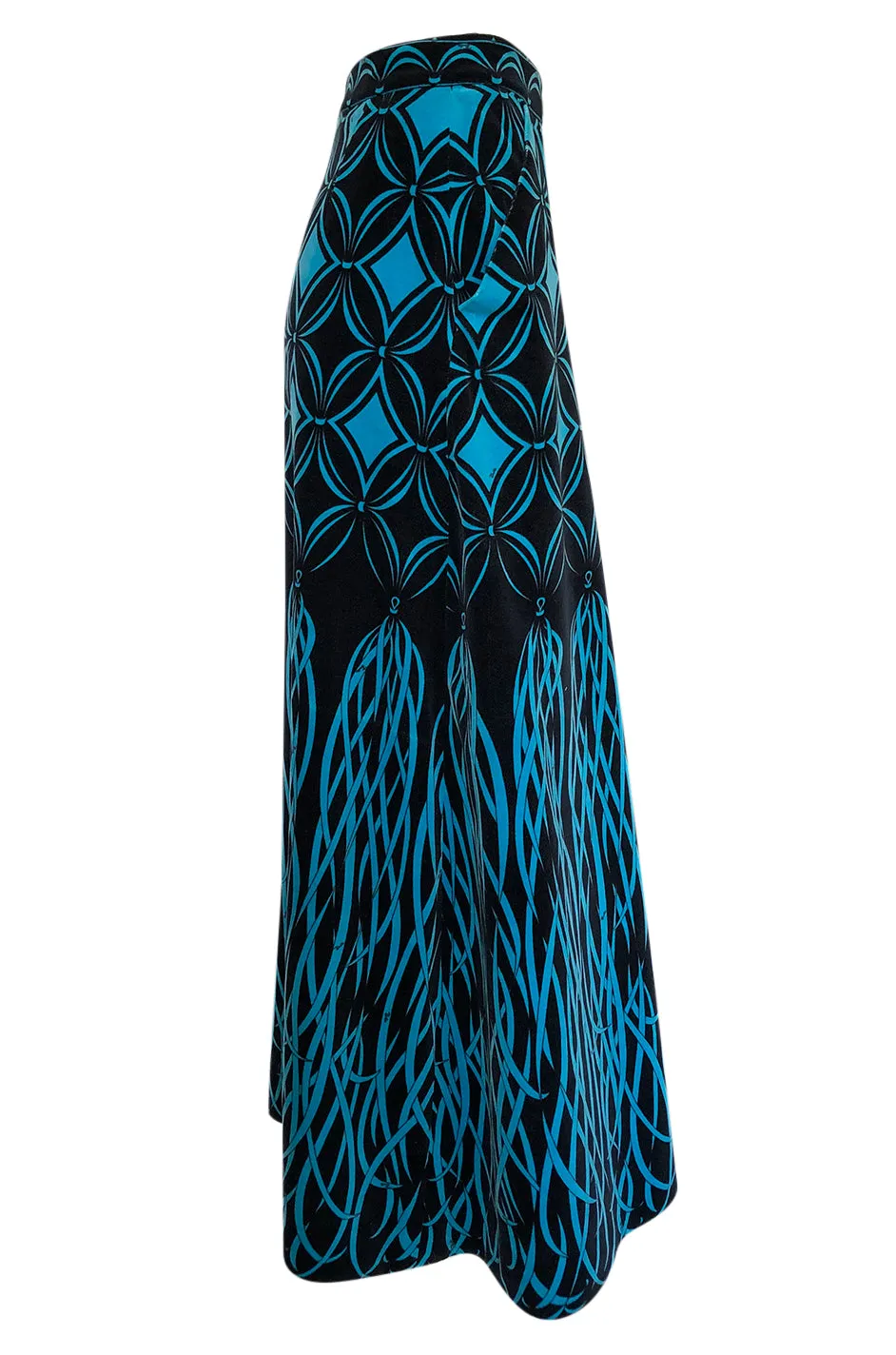 1960s Emilio Pucci Blue & Black Stunning Tassel Print Velvet Maxi Skirt