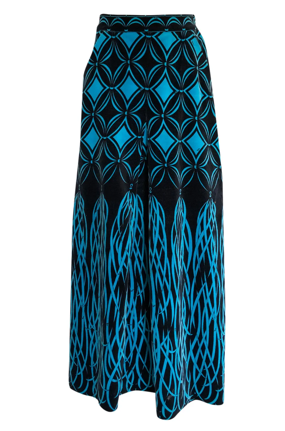 1960s Emilio Pucci Blue & Black Stunning Tassel Print Velvet Maxi Skirt