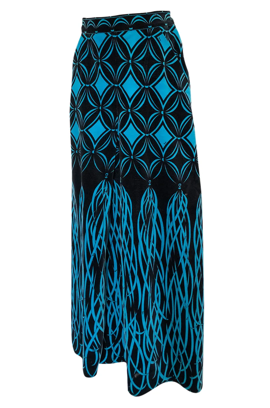 1960s Emilio Pucci Blue & Black Stunning Tassel Print Velvet Maxi Skirt