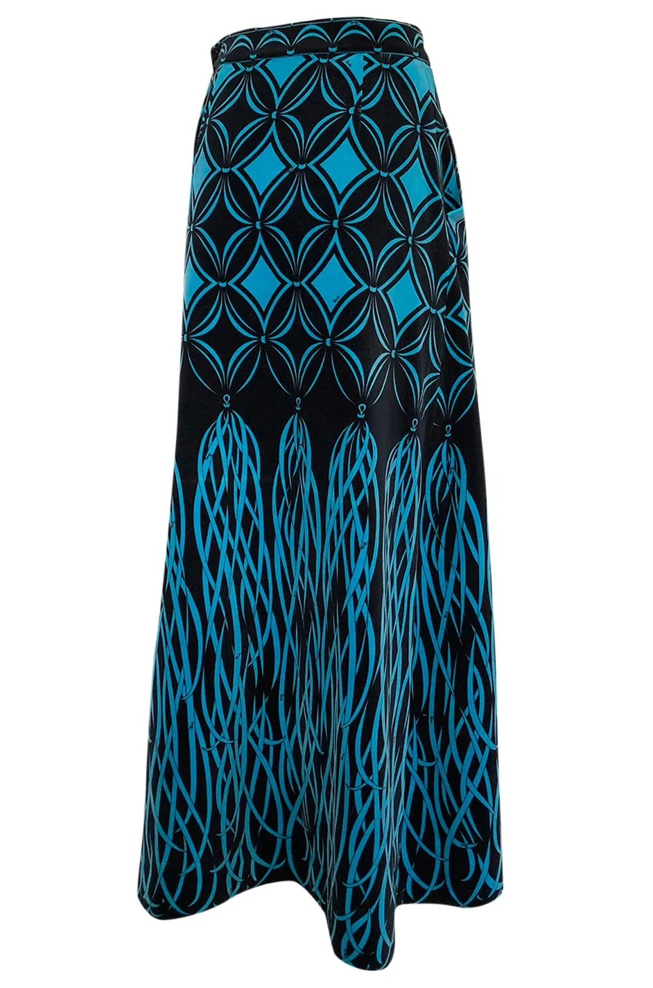 1960s Emilio Pucci Blue & Black Stunning Tassel Print Velvet Maxi Skirt