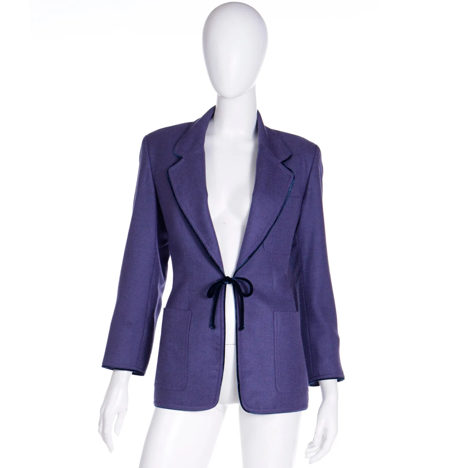 1990s Isaac Mizrahi Vintage Purple Tie Jacket with Velvet Piping