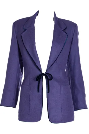 1990s Isaac Mizrahi Vintage Purple Tie Jacket with Velvet Piping