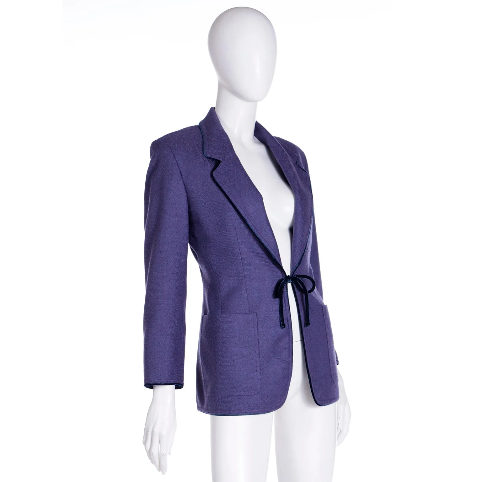 1990s Isaac Mizrahi Vintage Purple Tie Jacket with Velvet Piping