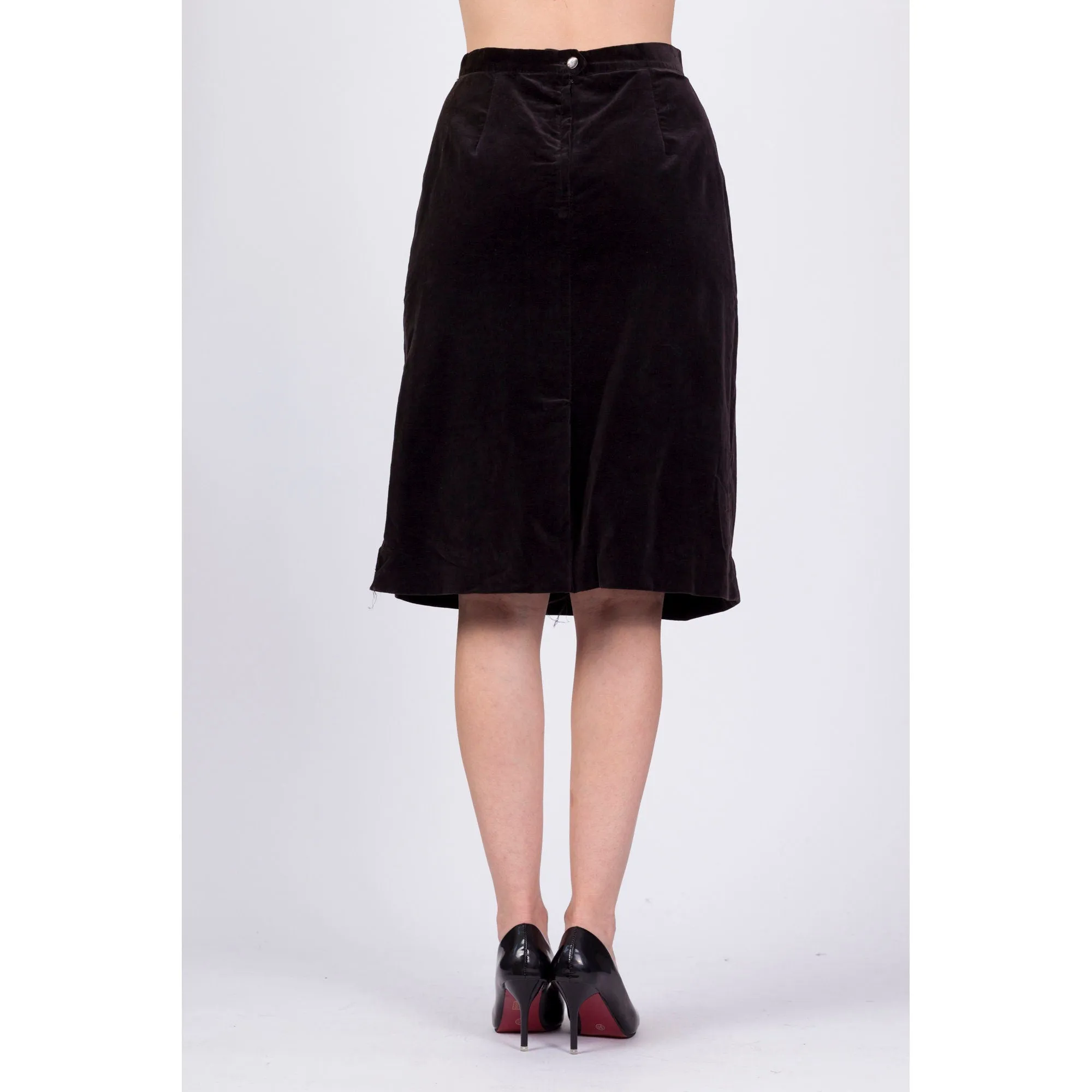 70s Campus Casuals Dark Brown Velvet Midi Skirt - Medium, 27.5"