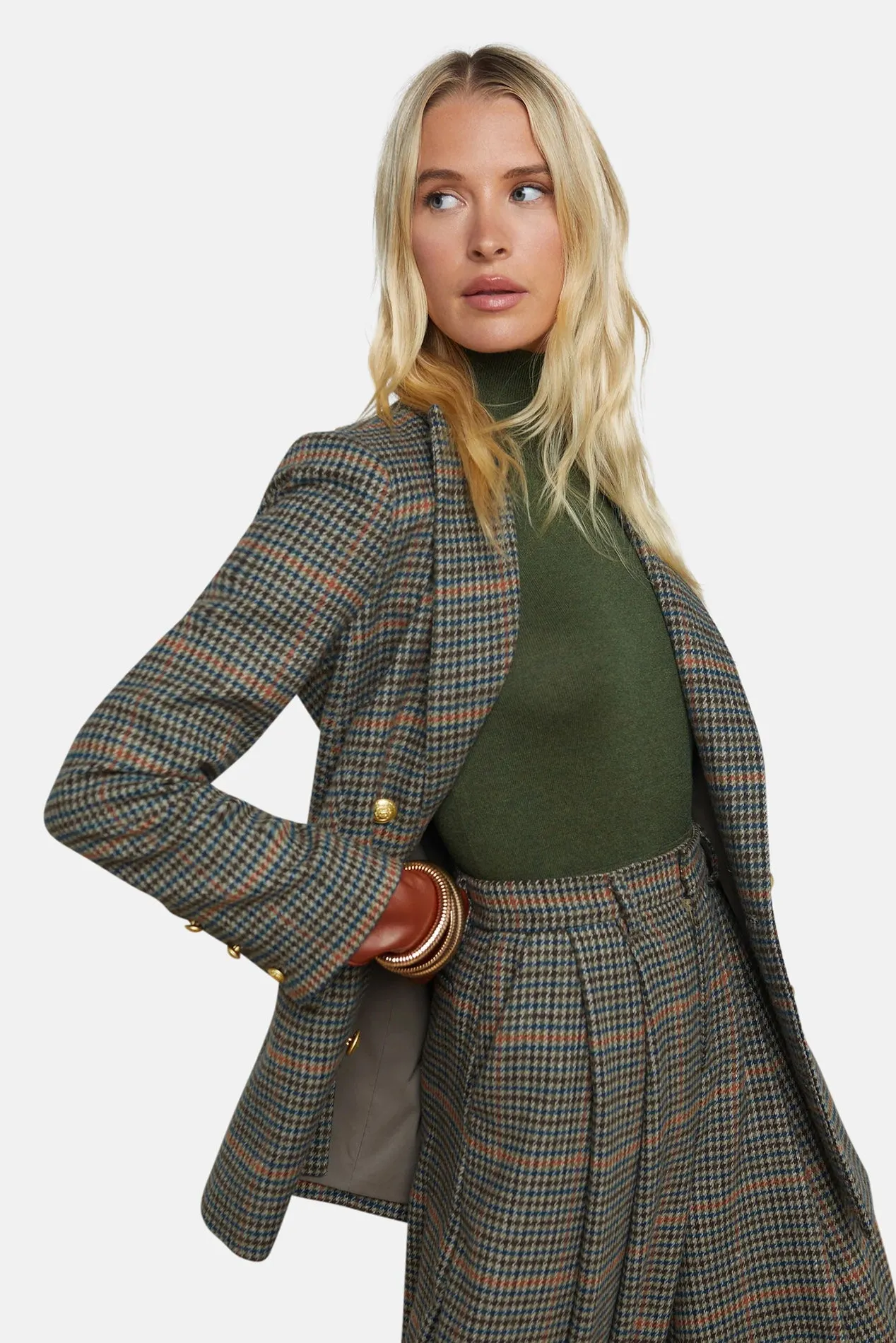 Aimee Boyfriend Blazer Tan/Teal Plaid