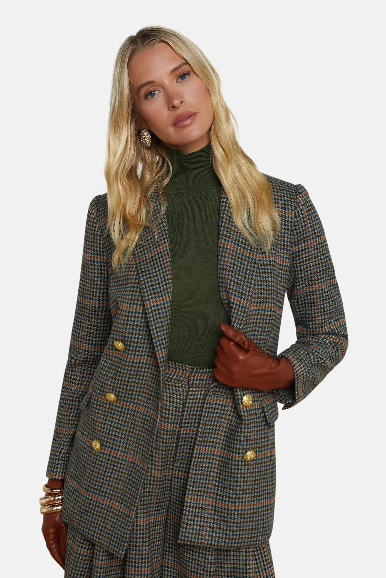 Aimee Boyfriend Blazer Tan/Teal Plaid