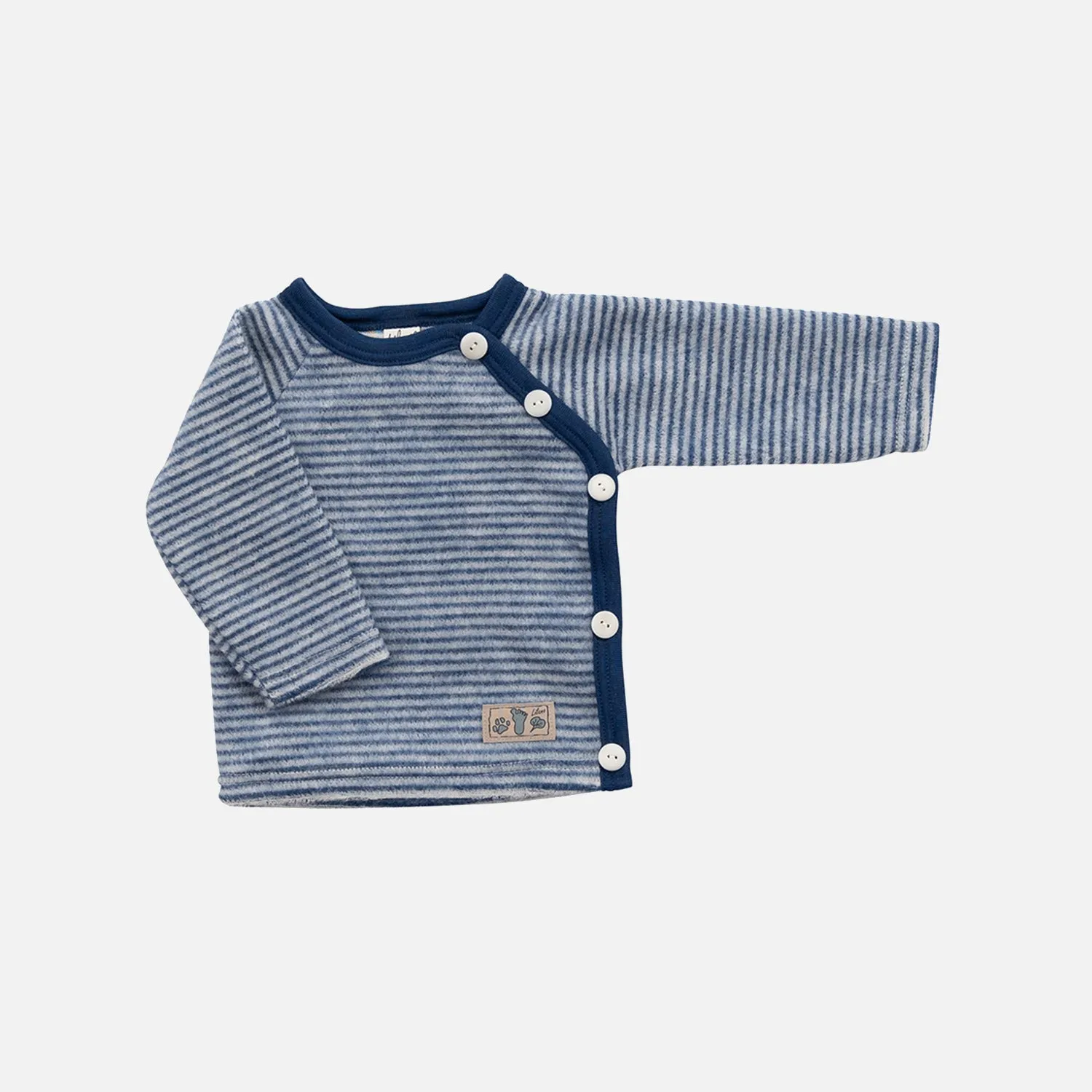 Baby Merino Wool Brushed Terry Wrap Cardigan - Navy/Natural