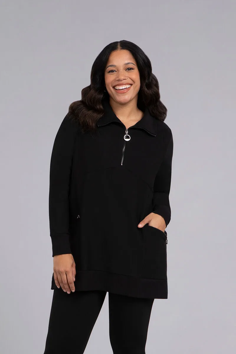 Bamboo Fleece Zip Collar Tunic | Black