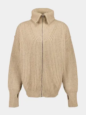 Beige Zipped Alpaca Wool Cardigan