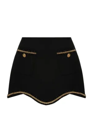 BLACK SCALOP EDGE WOOL MINI SKIRT