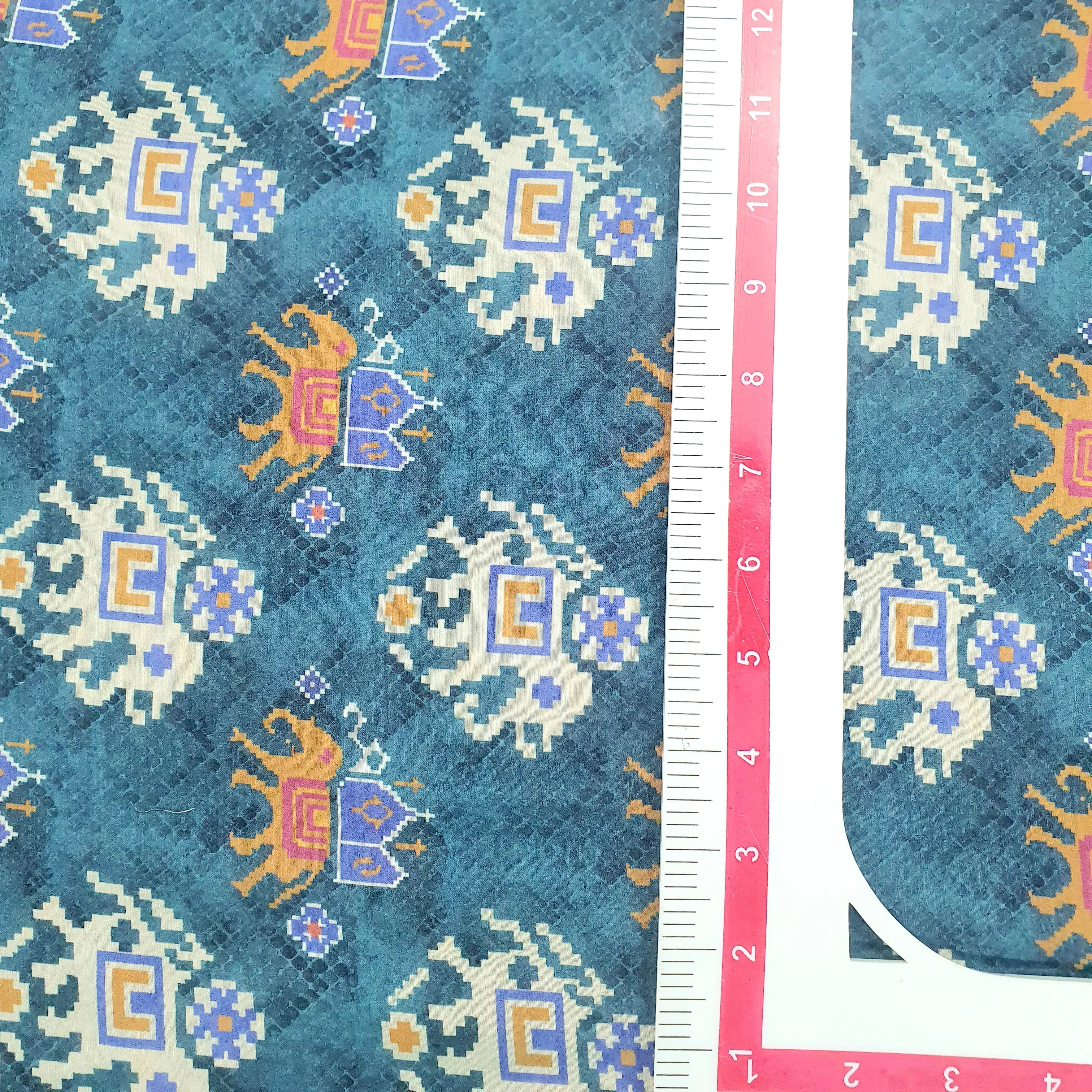 Blue Yellow Ikkat Patola Print Semi Viscose Fabric