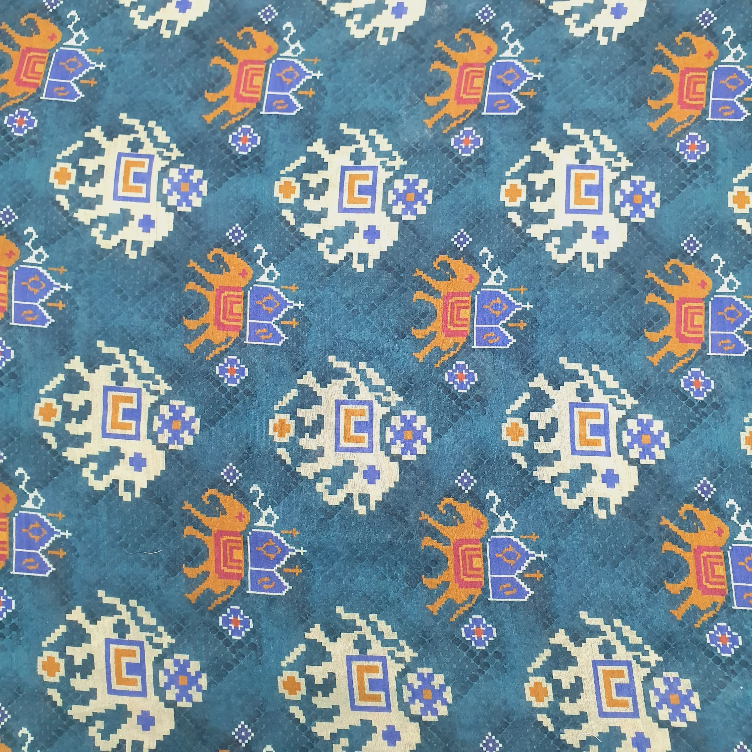 Blue Yellow Ikkat Patola Print Semi Viscose Fabric