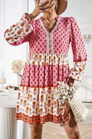 Boho Printed V-Neck Long Sleeve  Casual Dress New women's Fashion