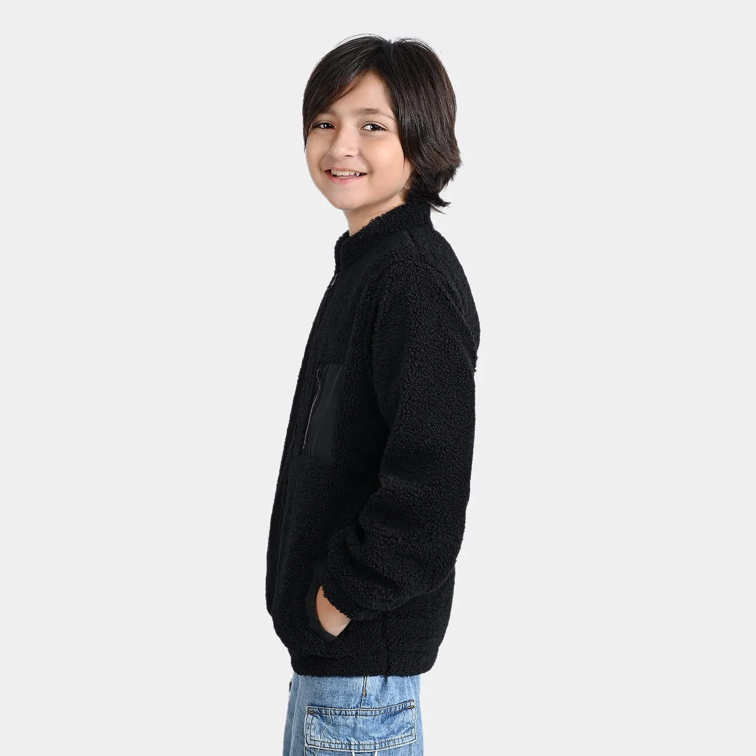 Boys Fleece Knitted Jacket The Traveler-BLACK