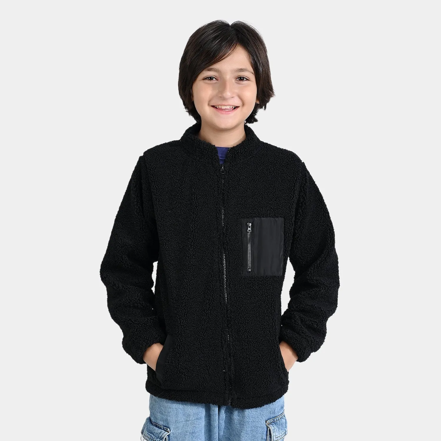 Boys Fleece Knitted Jacket The Traveler-BLACK