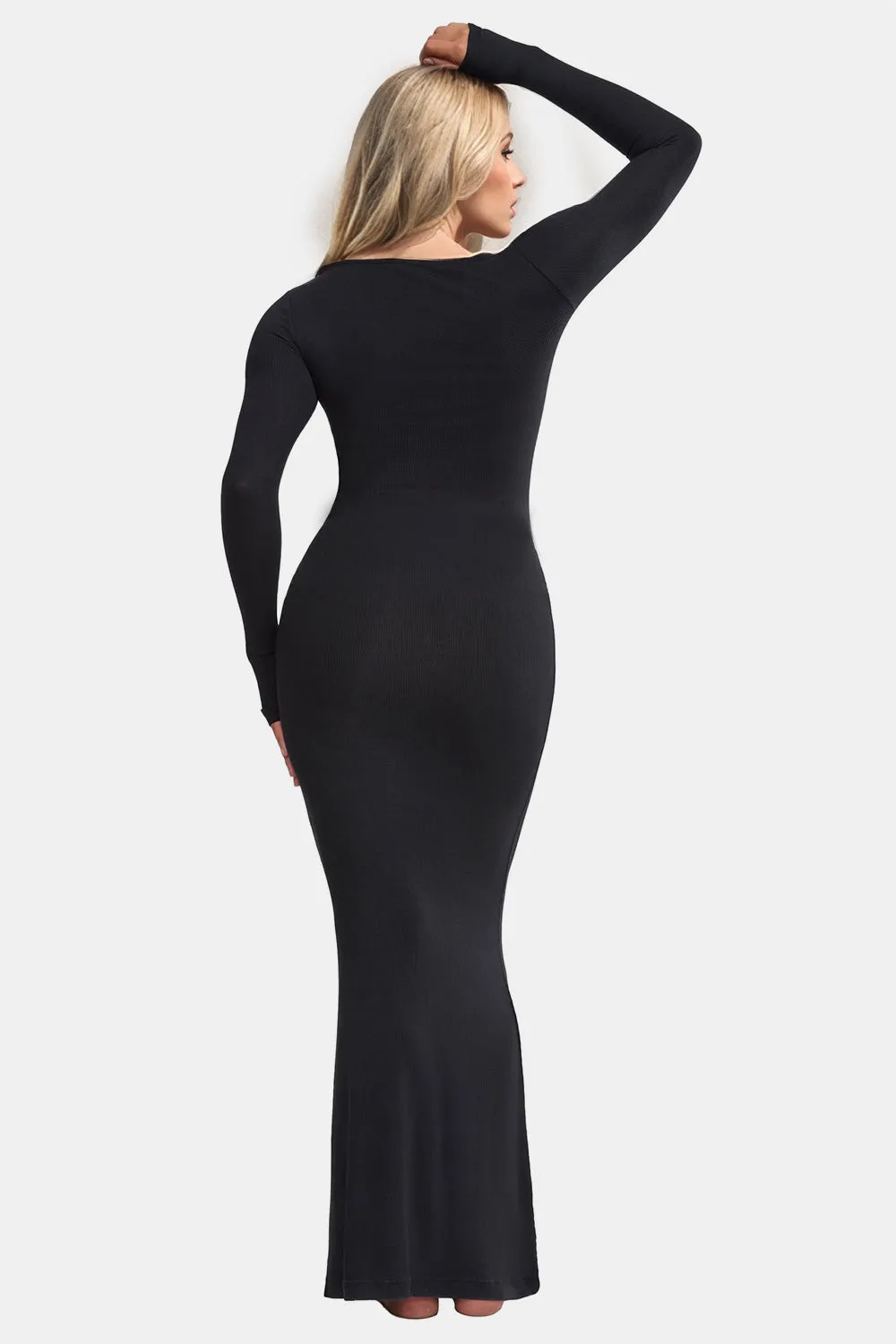 Built-In Shapewear Square Neck Long Sleeve Maxi Dress