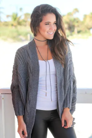 Charcoal Oversized Knit Cardigan