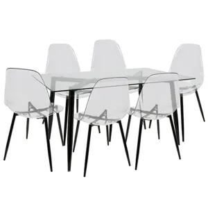 Clara 7-Piece Mid-Century Modern Dining Set in Black and Clear By LumiSource