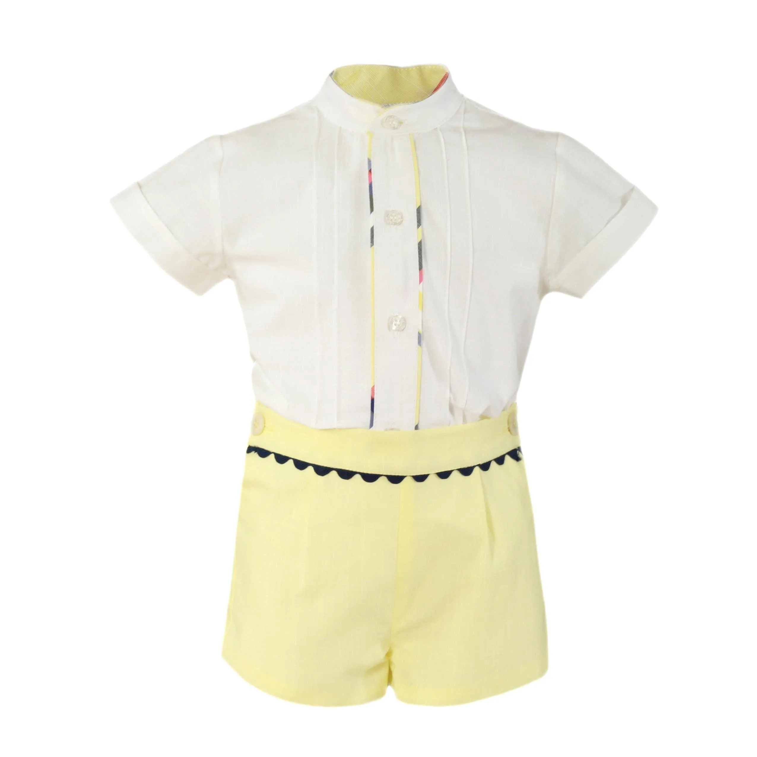 CLEARANCE DEAL - Miranda - Boys Yellow & Navy Shorts & Shirt Set Age 6m