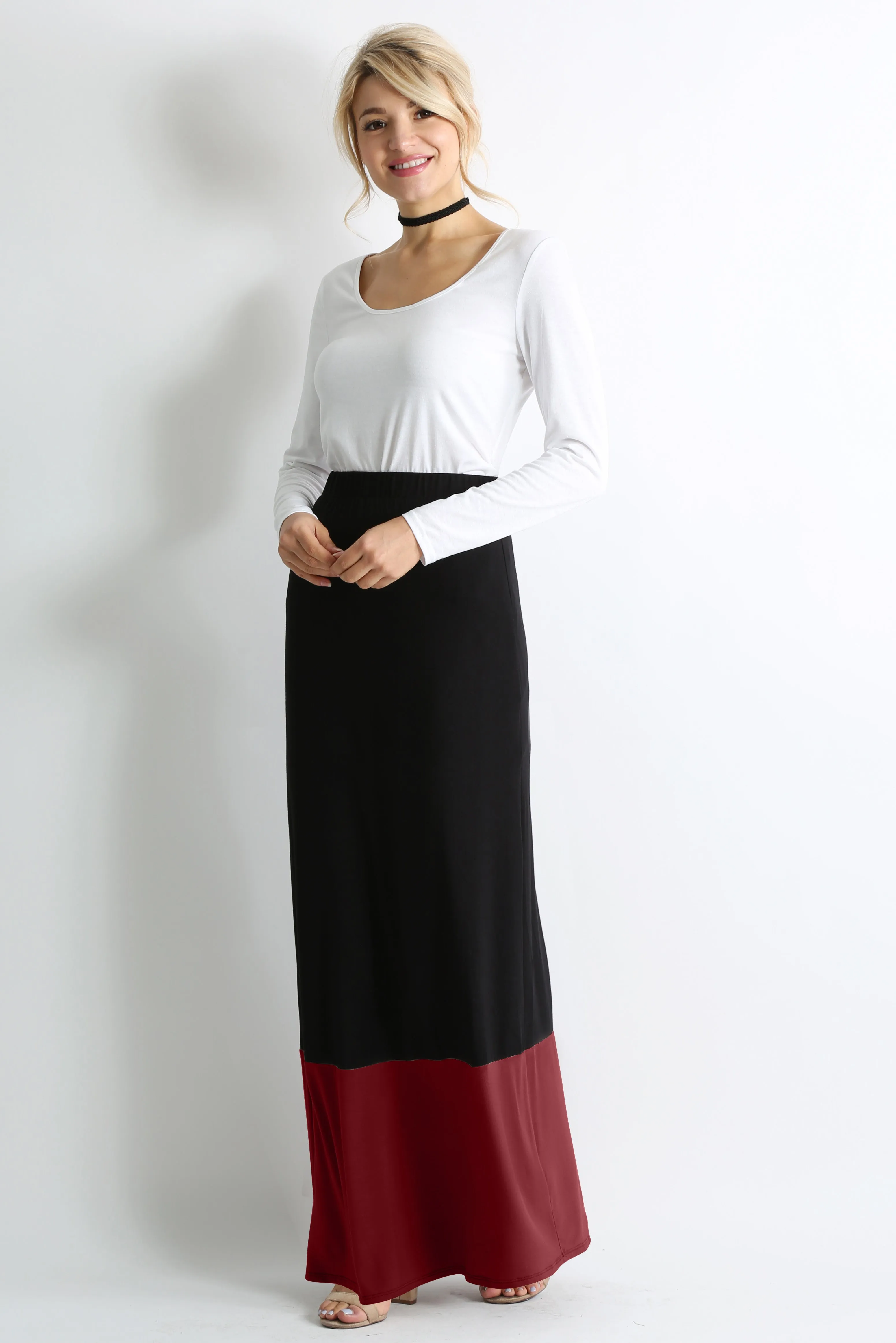 Contrasting Comfort Maxi Skirt