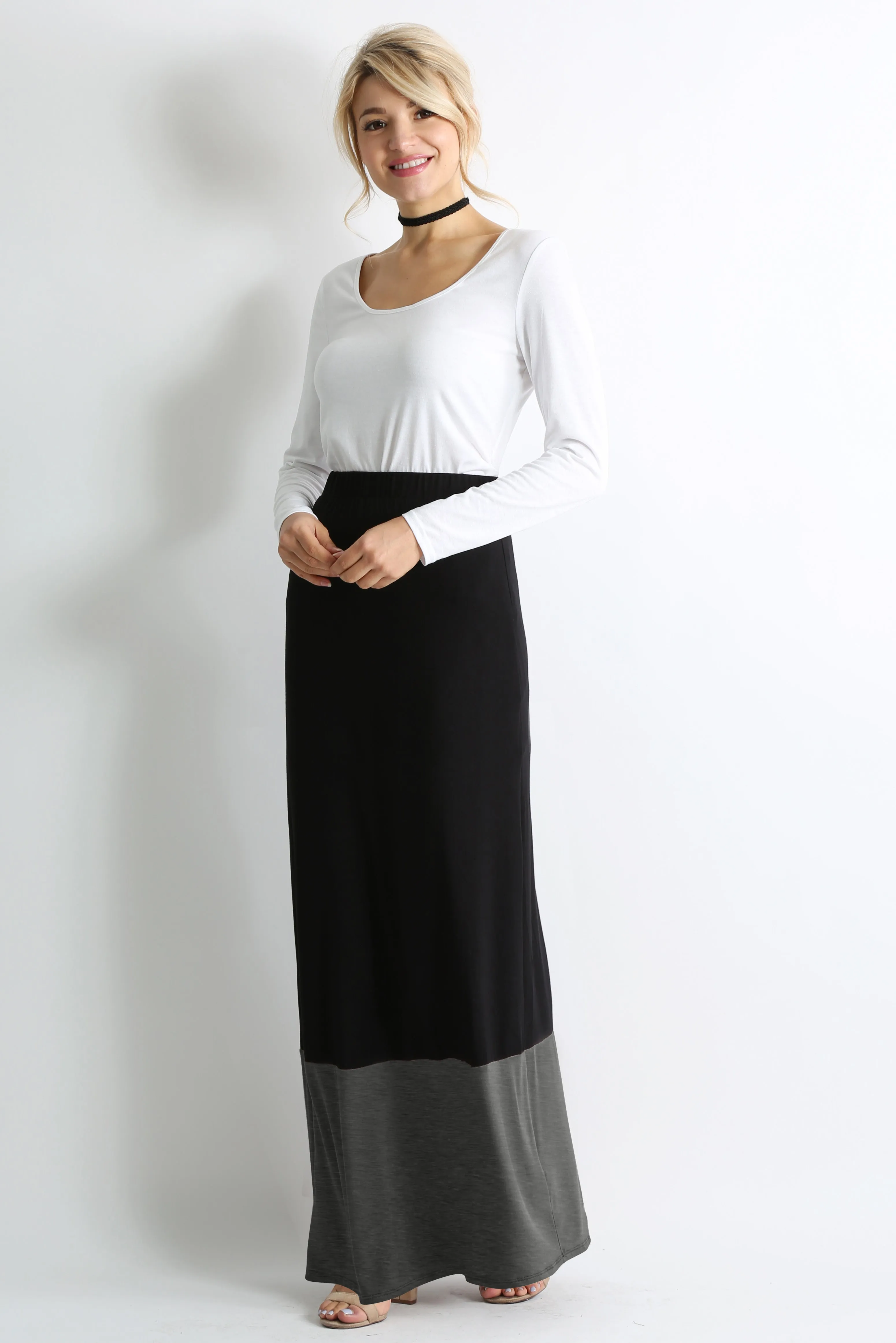 Contrasting Comfort Maxi Skirt