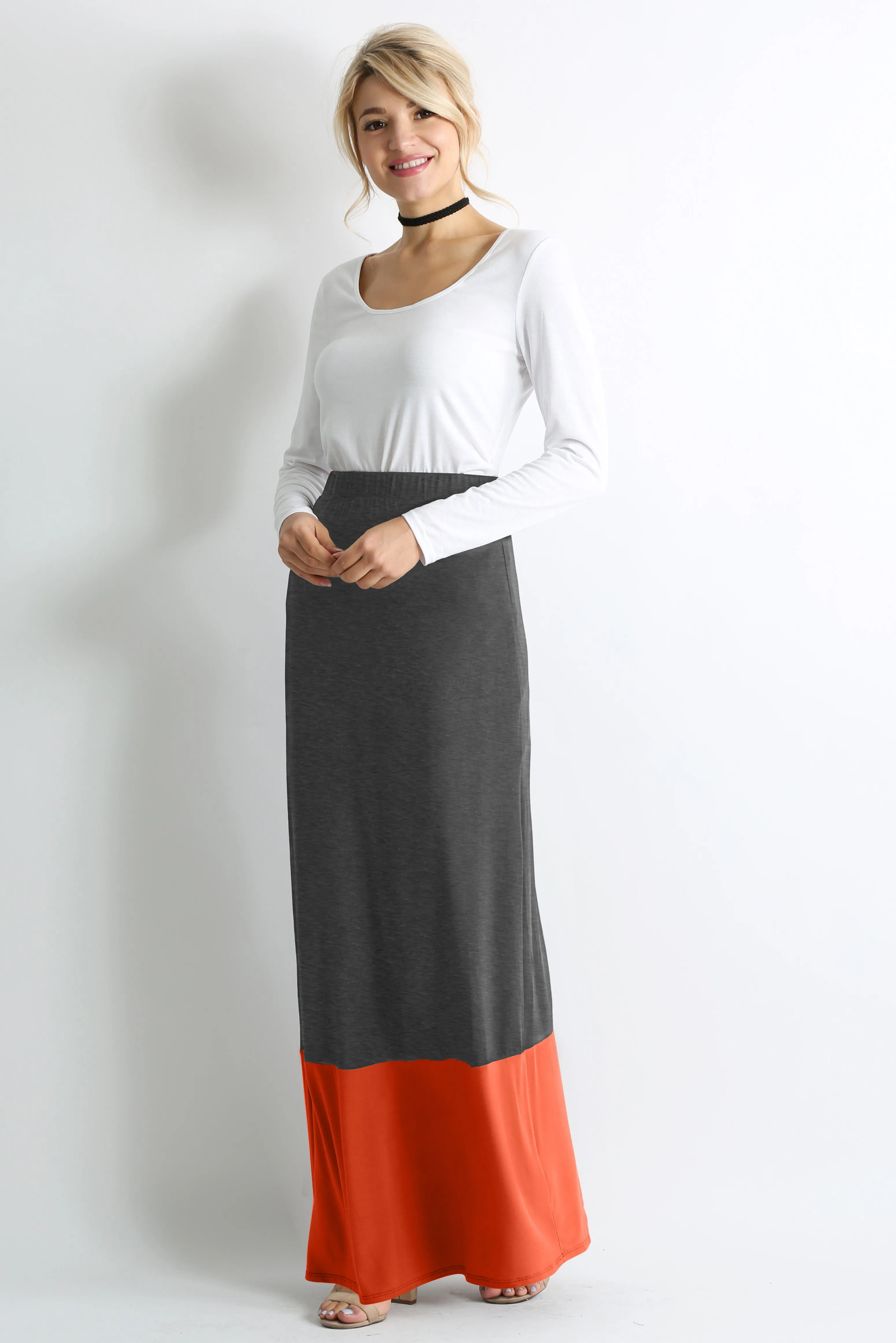 Contrasting Comfort Maxi Skirt