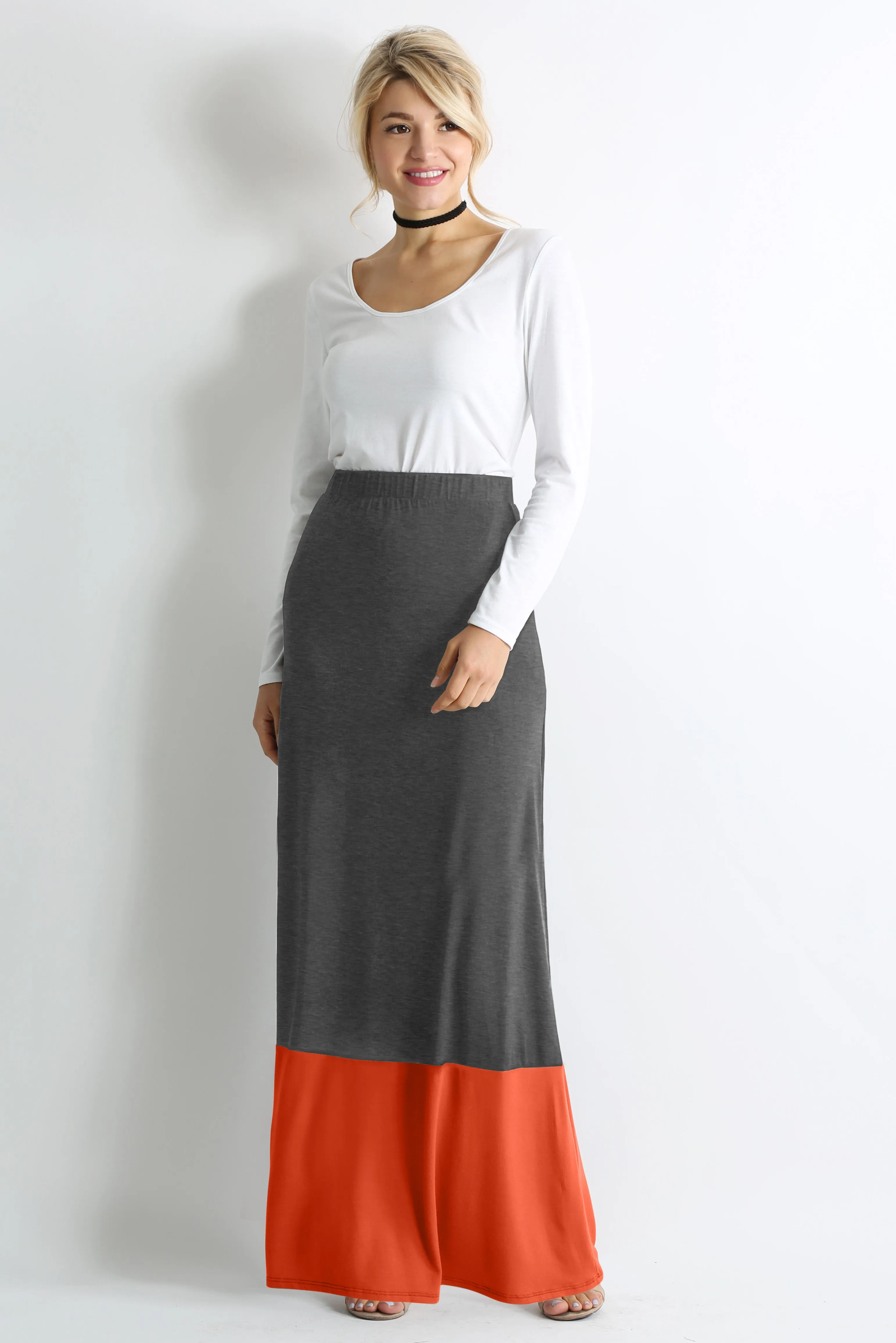 Contrasting Comfort Maxi Skirt