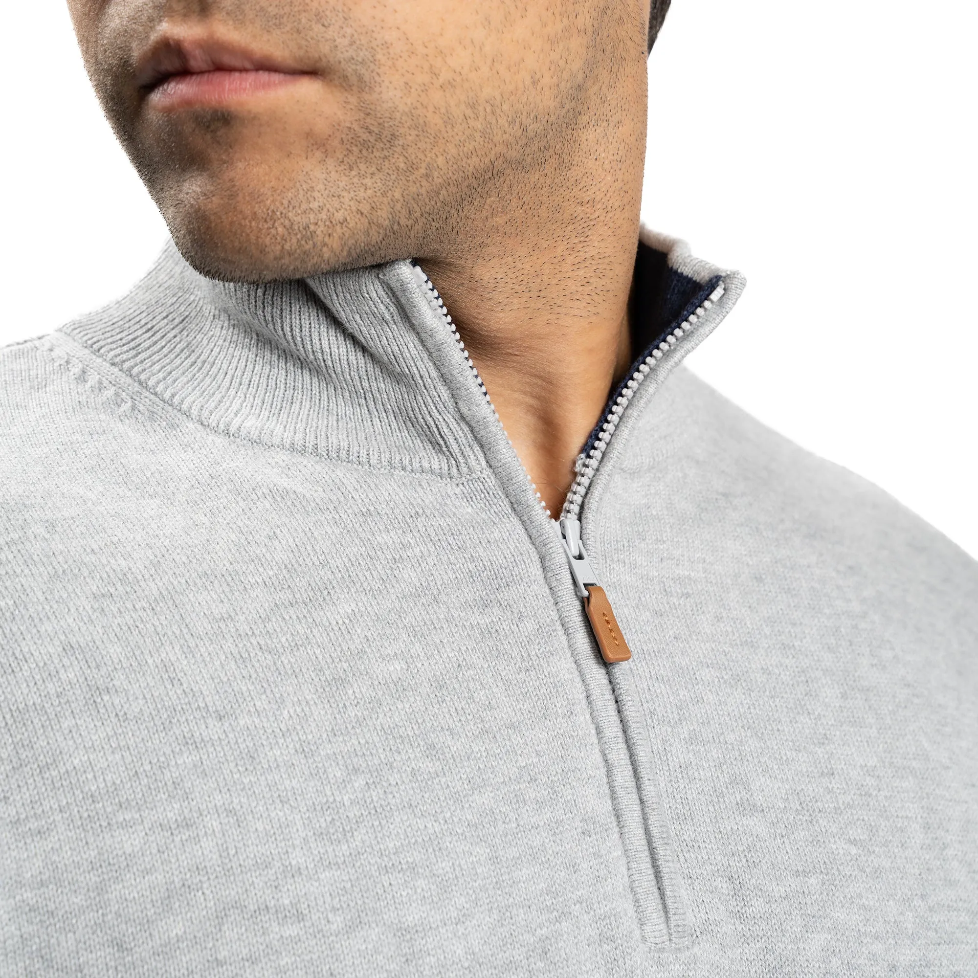 Cotton Quarter Zip Sweaters - Grey