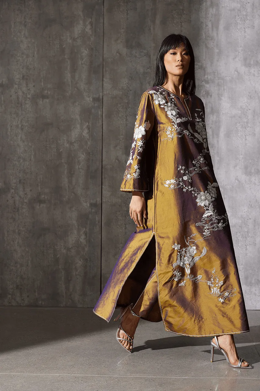 Couture Silk Dupioni Embroidered Caftan