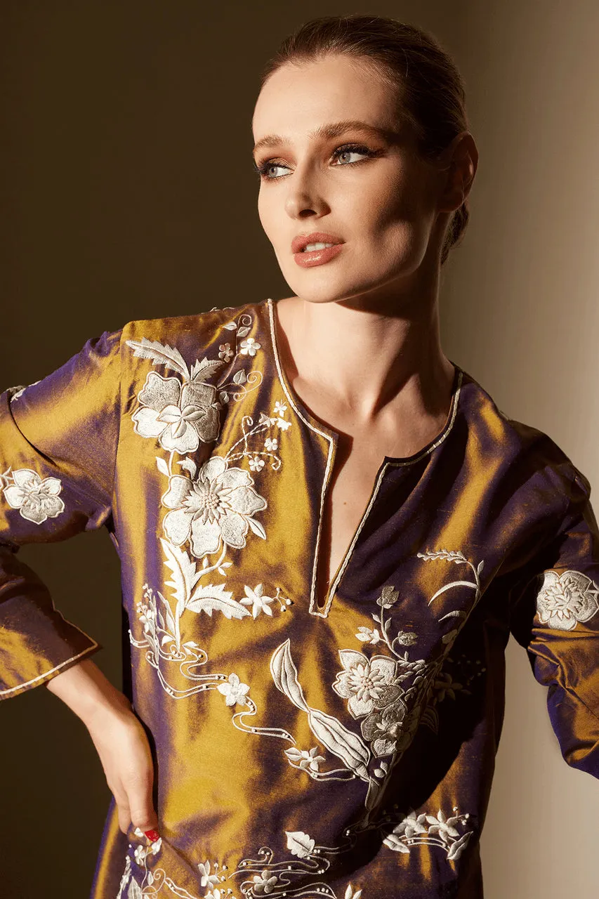 Couture Silk Dupioni Embroidered Caftan