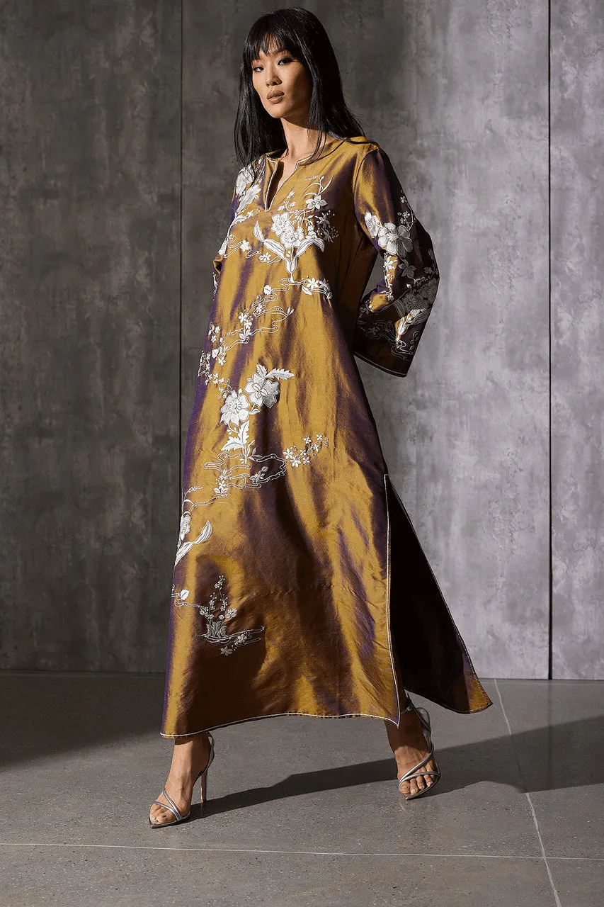 Couture Silk Dupioni Embroidered Caftan