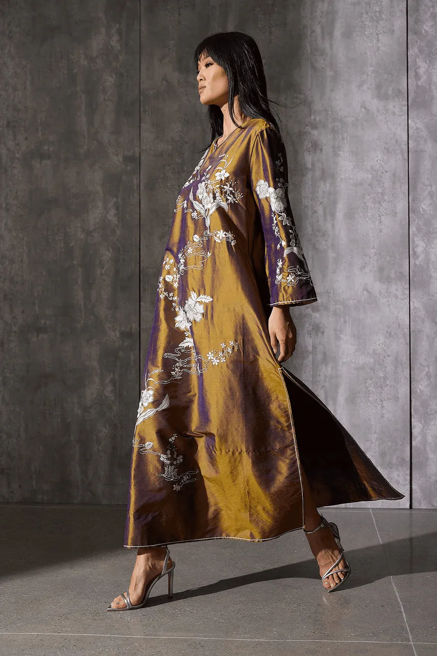 Couture Silk Dupioni Embroidered Caftan