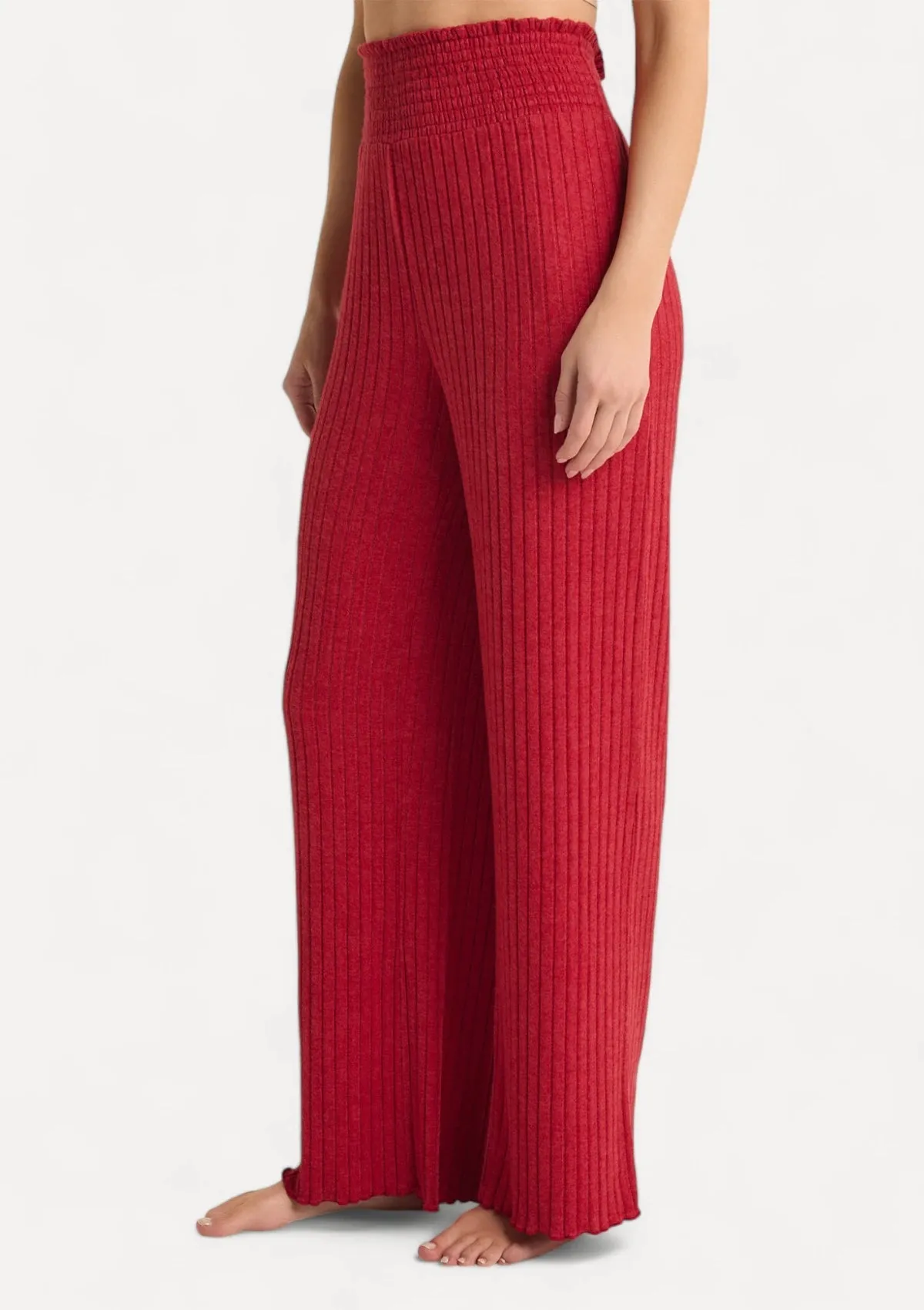 Dawn Smocked Rib Pant - Haute Red