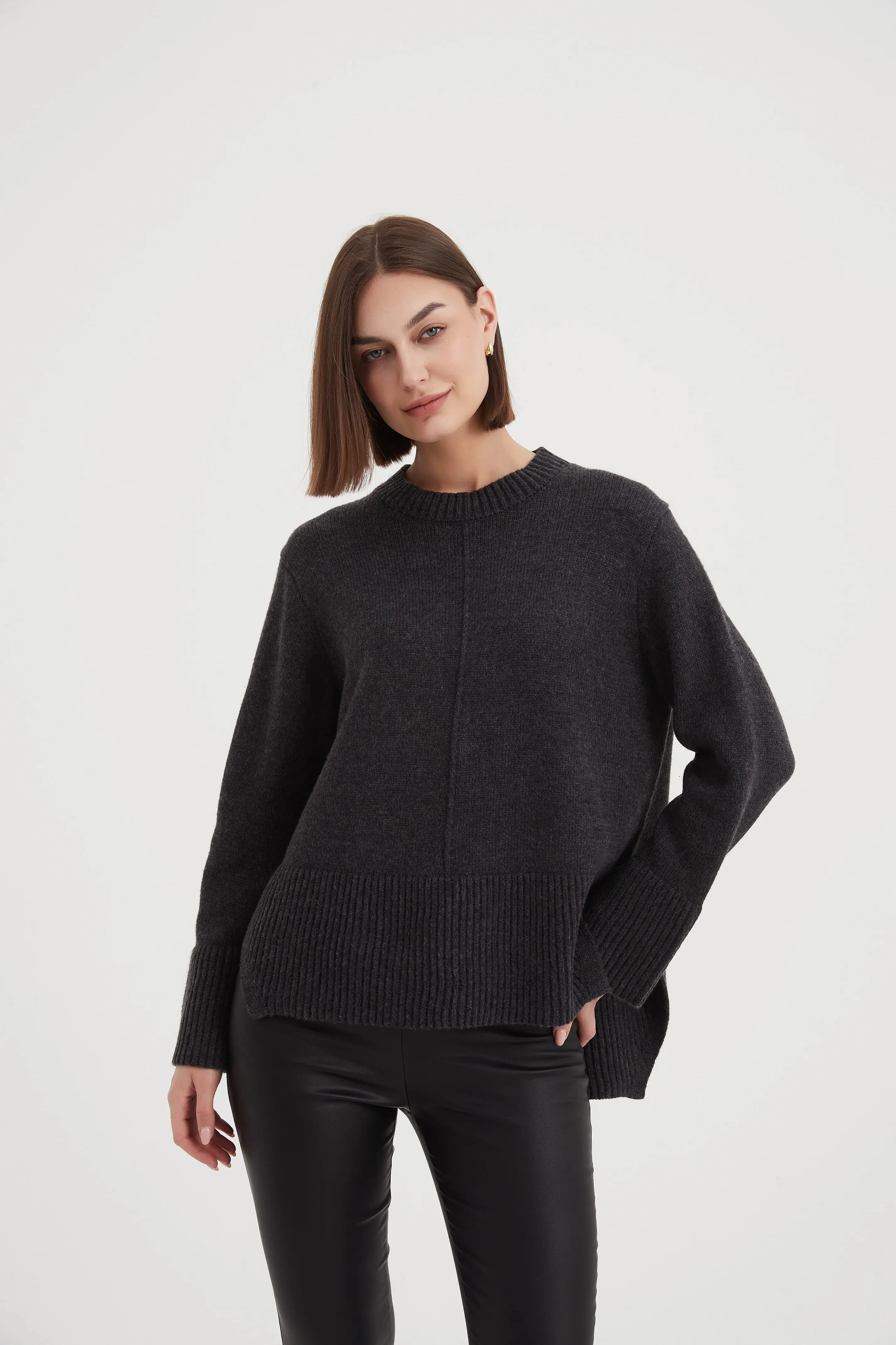 Deep Split Knit - Charcoal