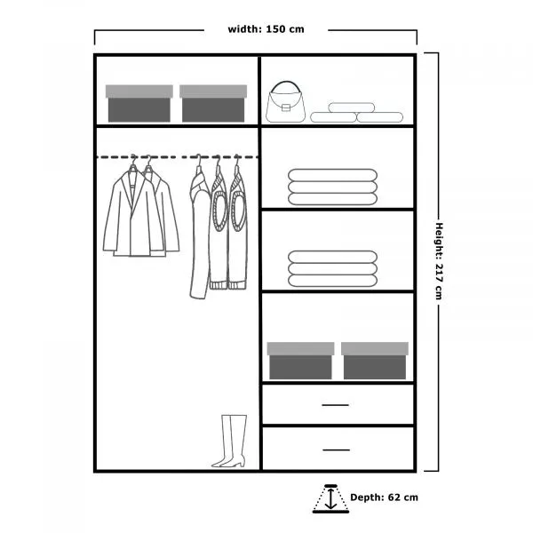 Dover High Gloss 2 Sliding Door Wardrobe with Mirror and Drawers