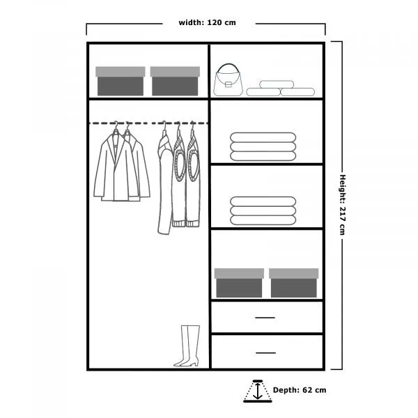 Dover High Gloss 2 Sliding Door Wardrobe with Mirror and Drawers