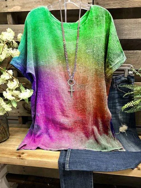 Dunnmall Multicolor Simple Short Sleeve Round Neck Shirts & Tops