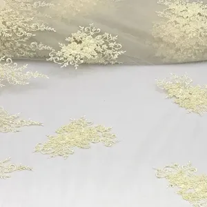 Embroidered Cream Lace Fabric Sequins With Beads