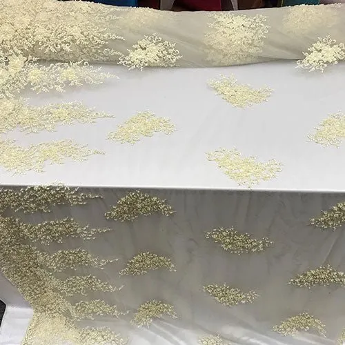 Embroidered Cream Lace Fabric Sequins With Beads