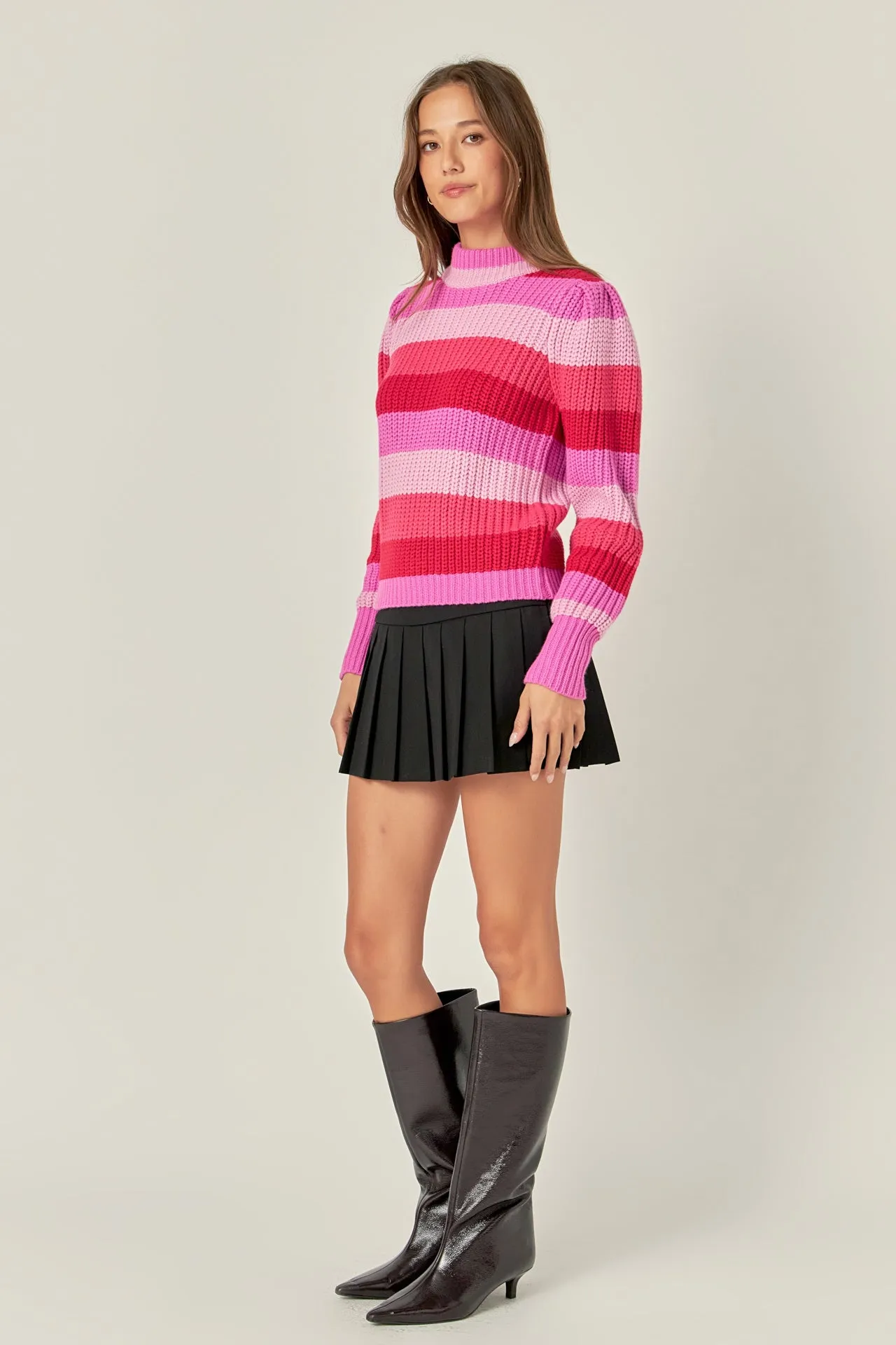 English Factory - Stripe Mockneck Long Sleeve Sweater