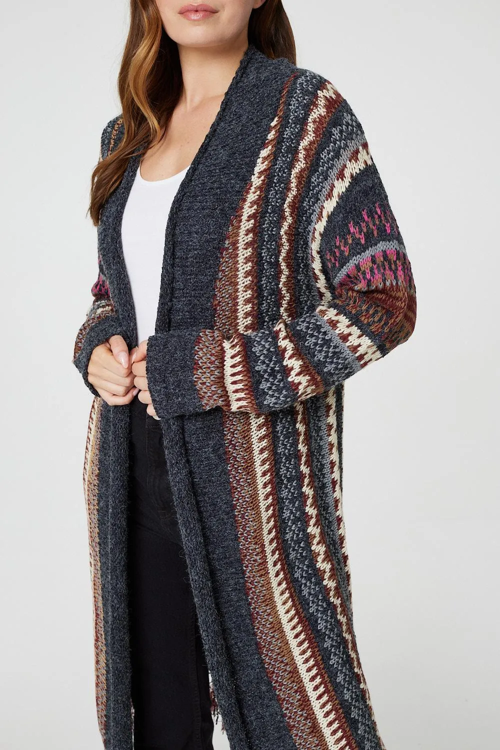 Fair Isle Open Front Knit Cardigan