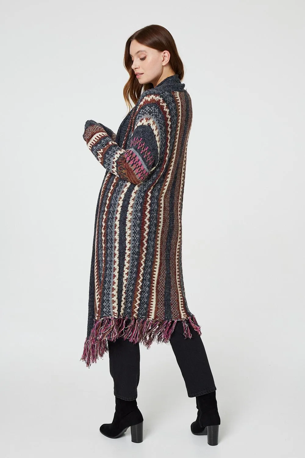 Fair Isle Open Front Knit Cardigan