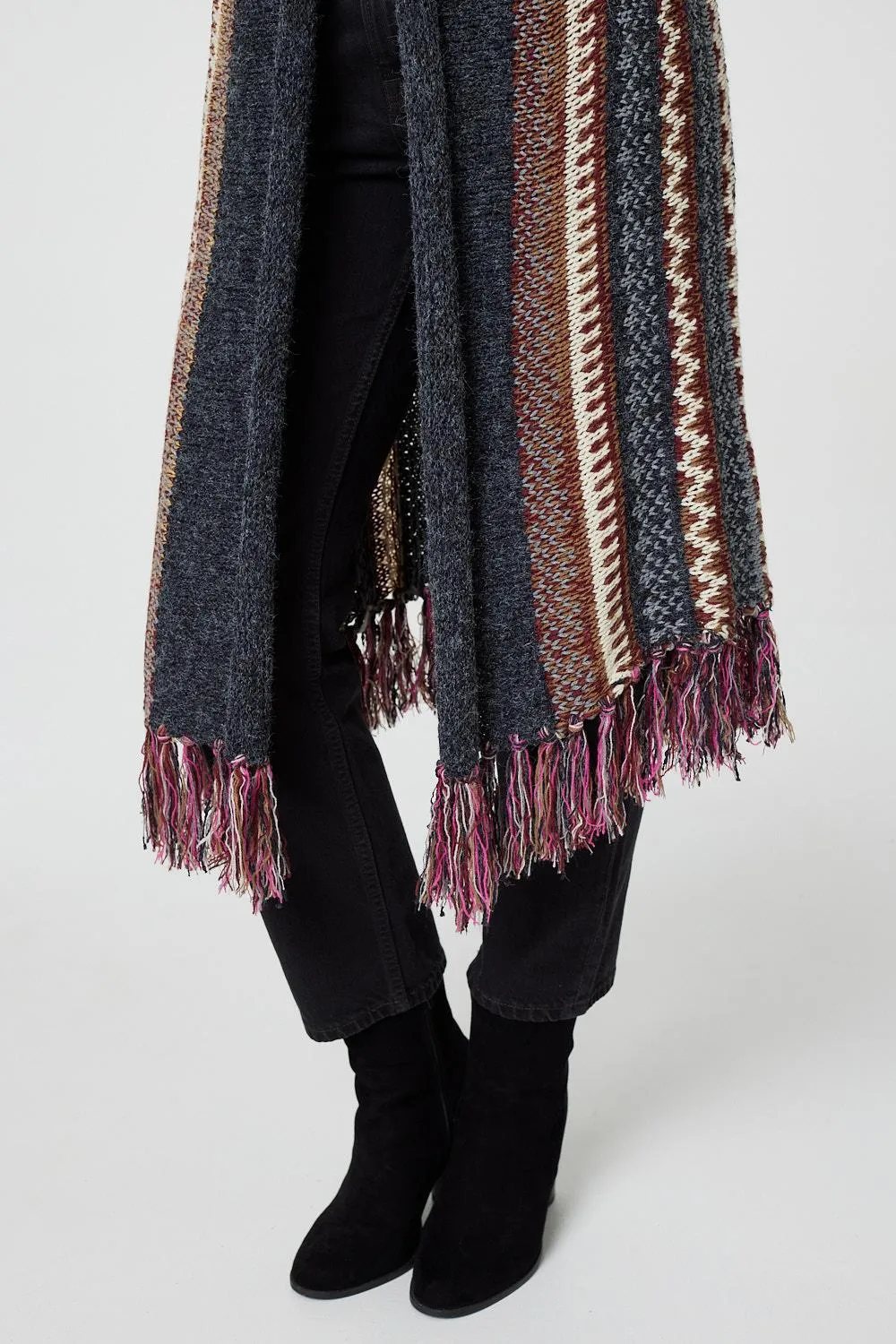 Fair Isle Open Front Knit Cardigan