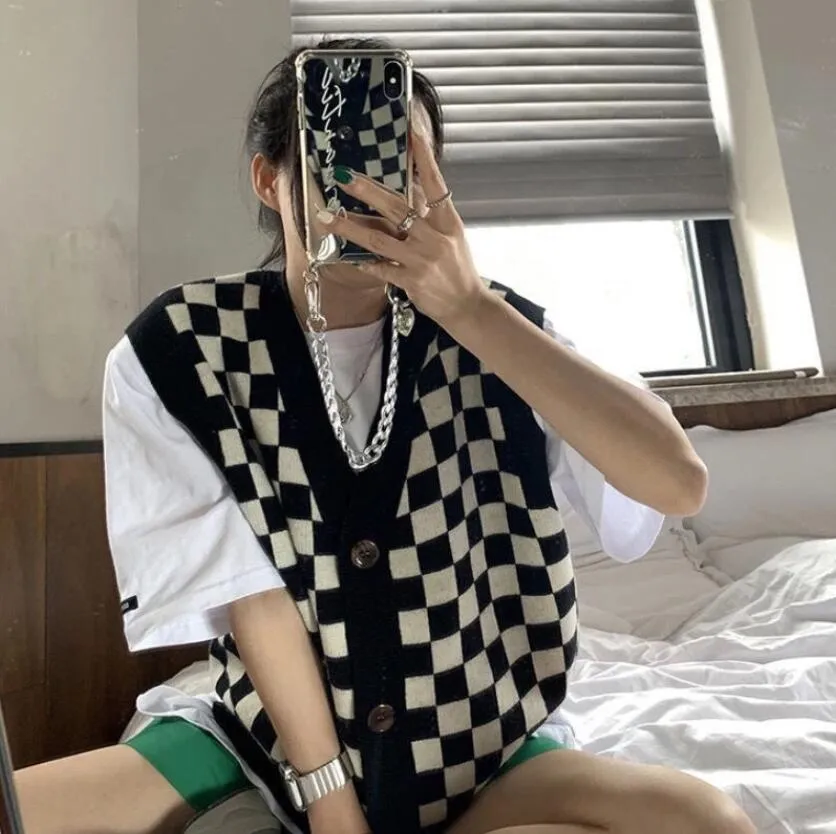 Fashion Women's Simple Checkerboard Sweater Vest