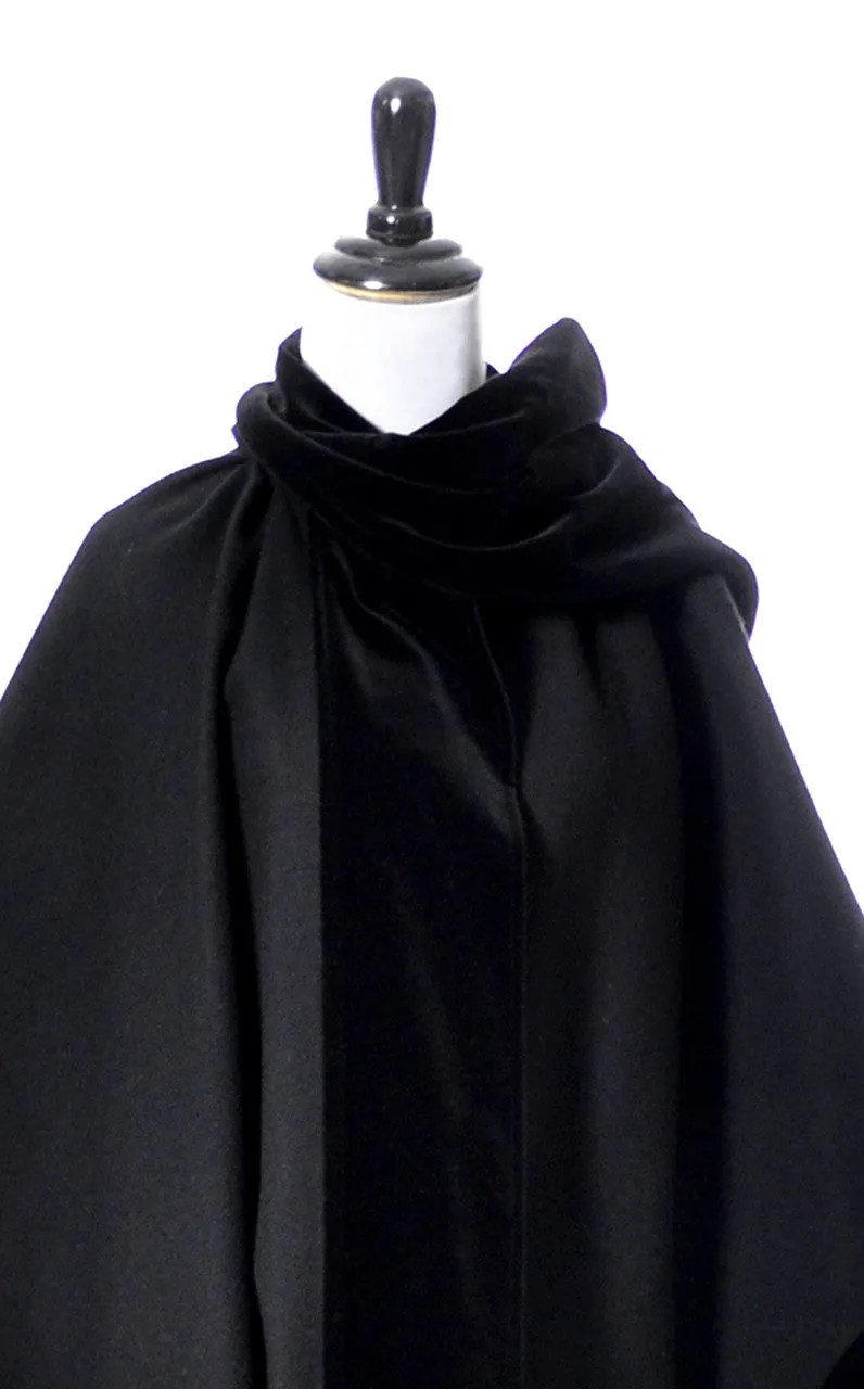 Ferragamo Vintage Cape in Black Wool with Velvet Trim