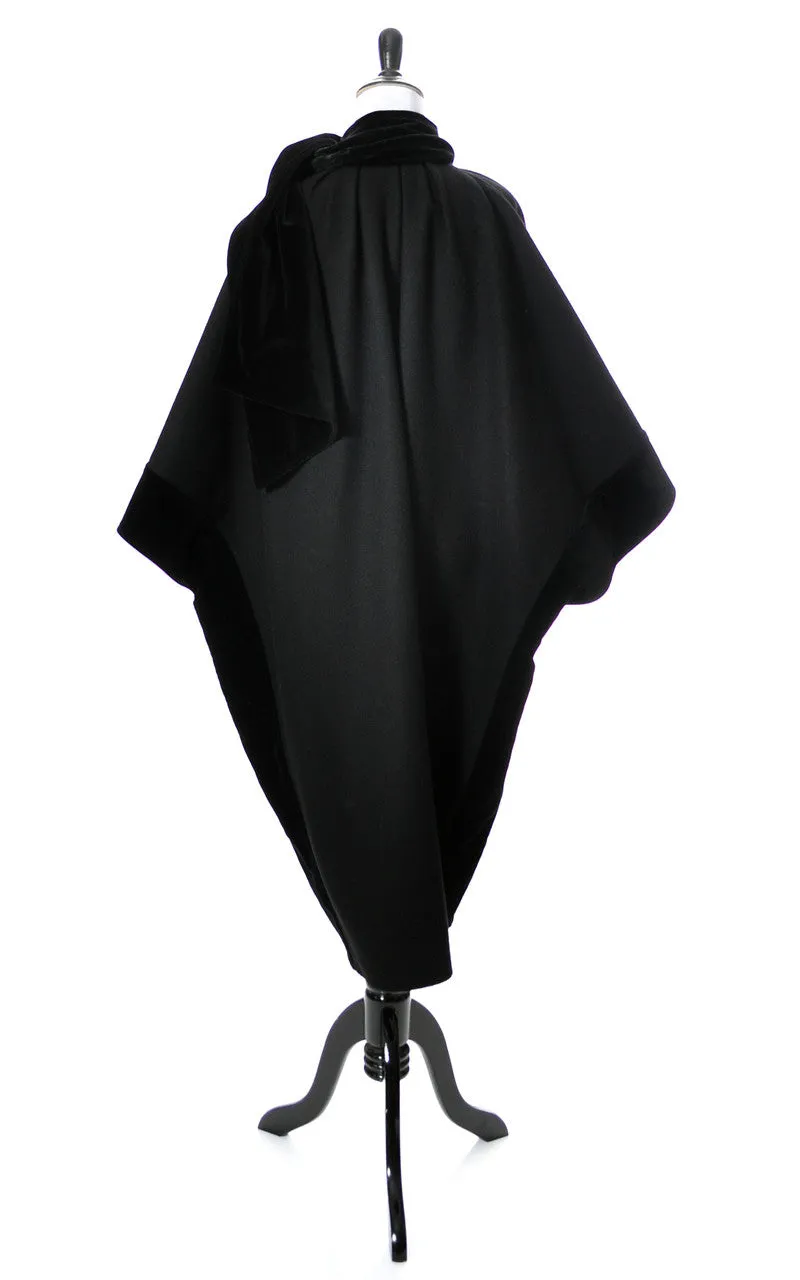 Ferragamo Vintage Cape in Black Wool with Velvet Trim