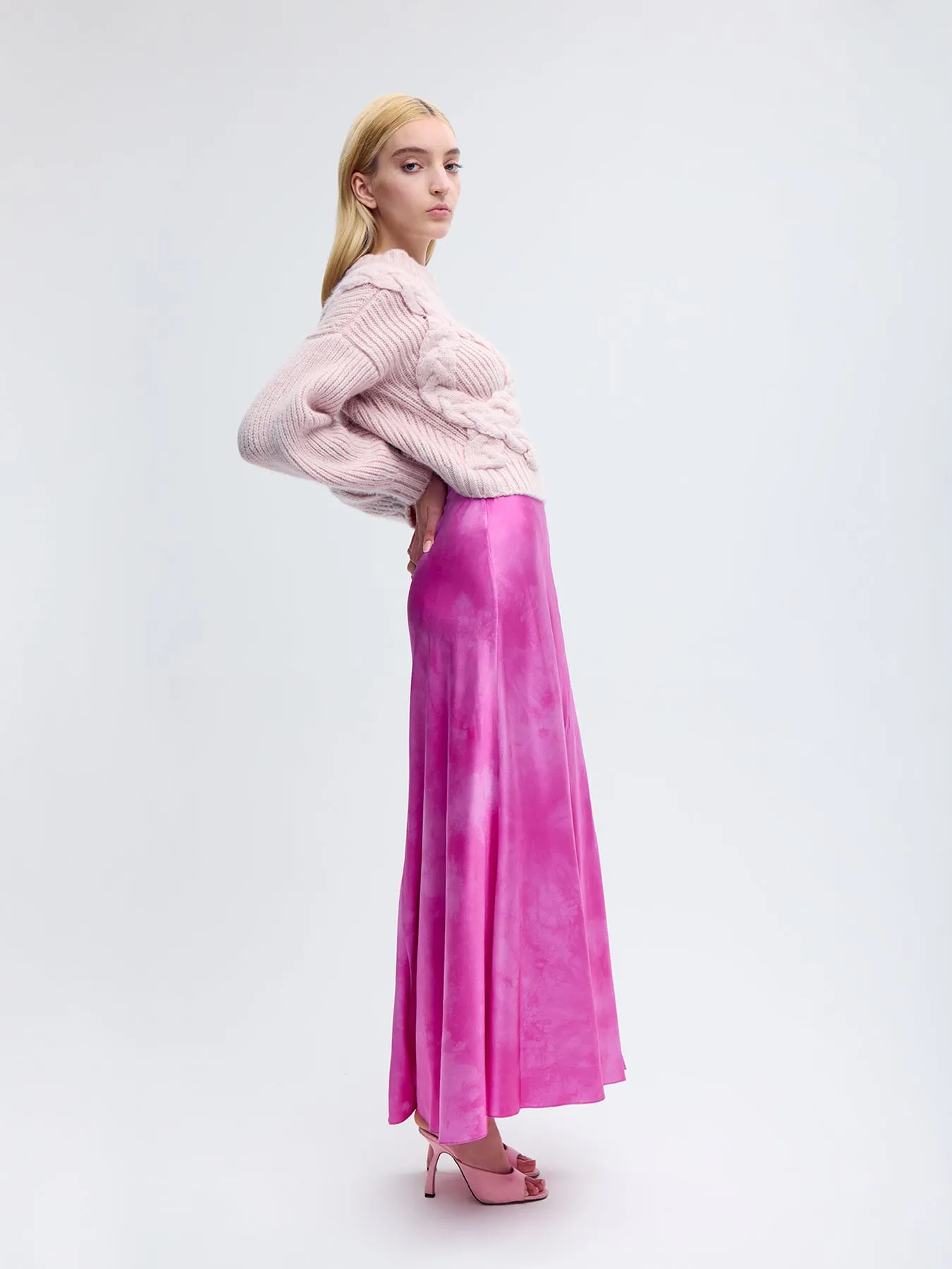 Flared Midi Skirt in Fushia Shibori