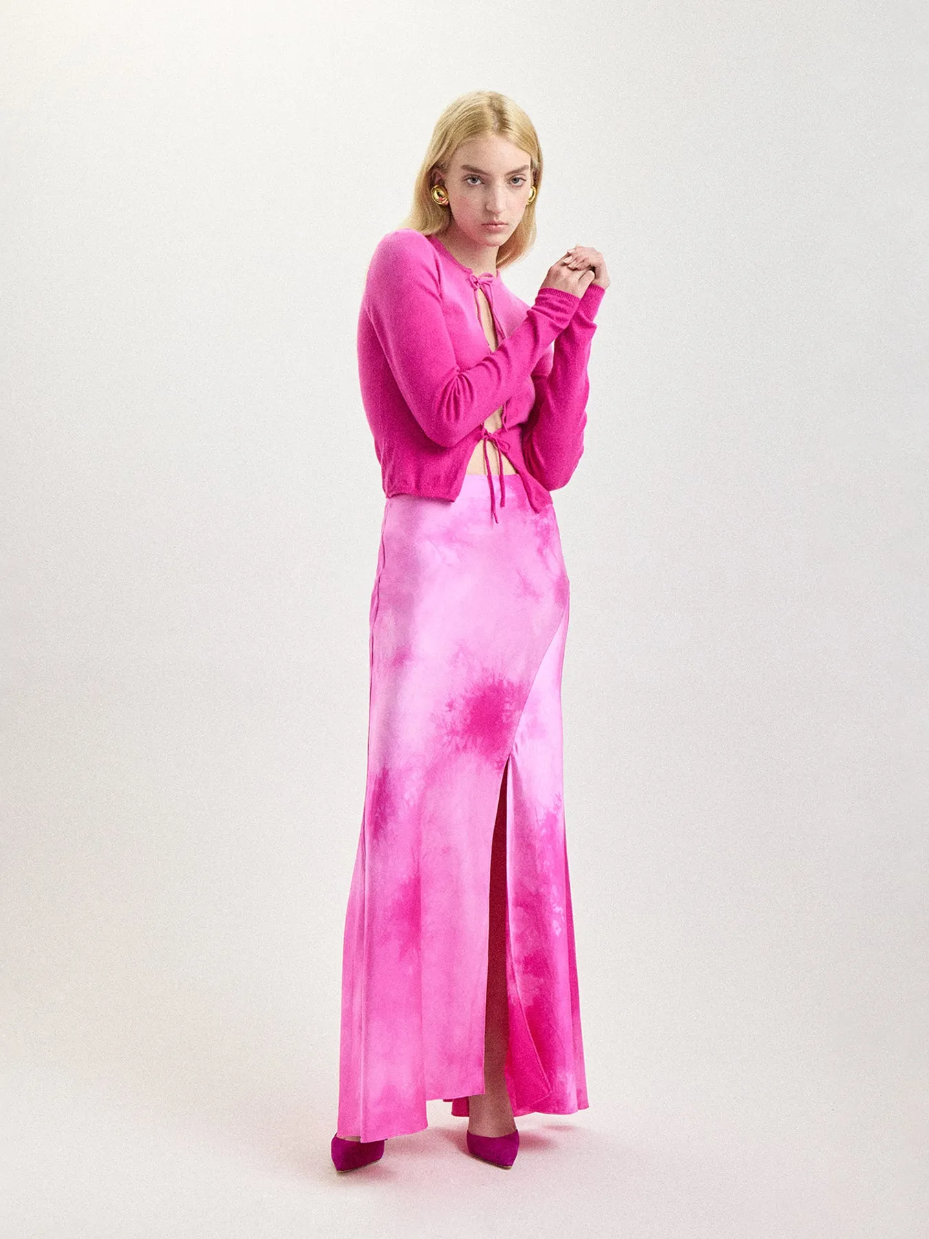 Flared Midi Skirt in Fushia Shibori