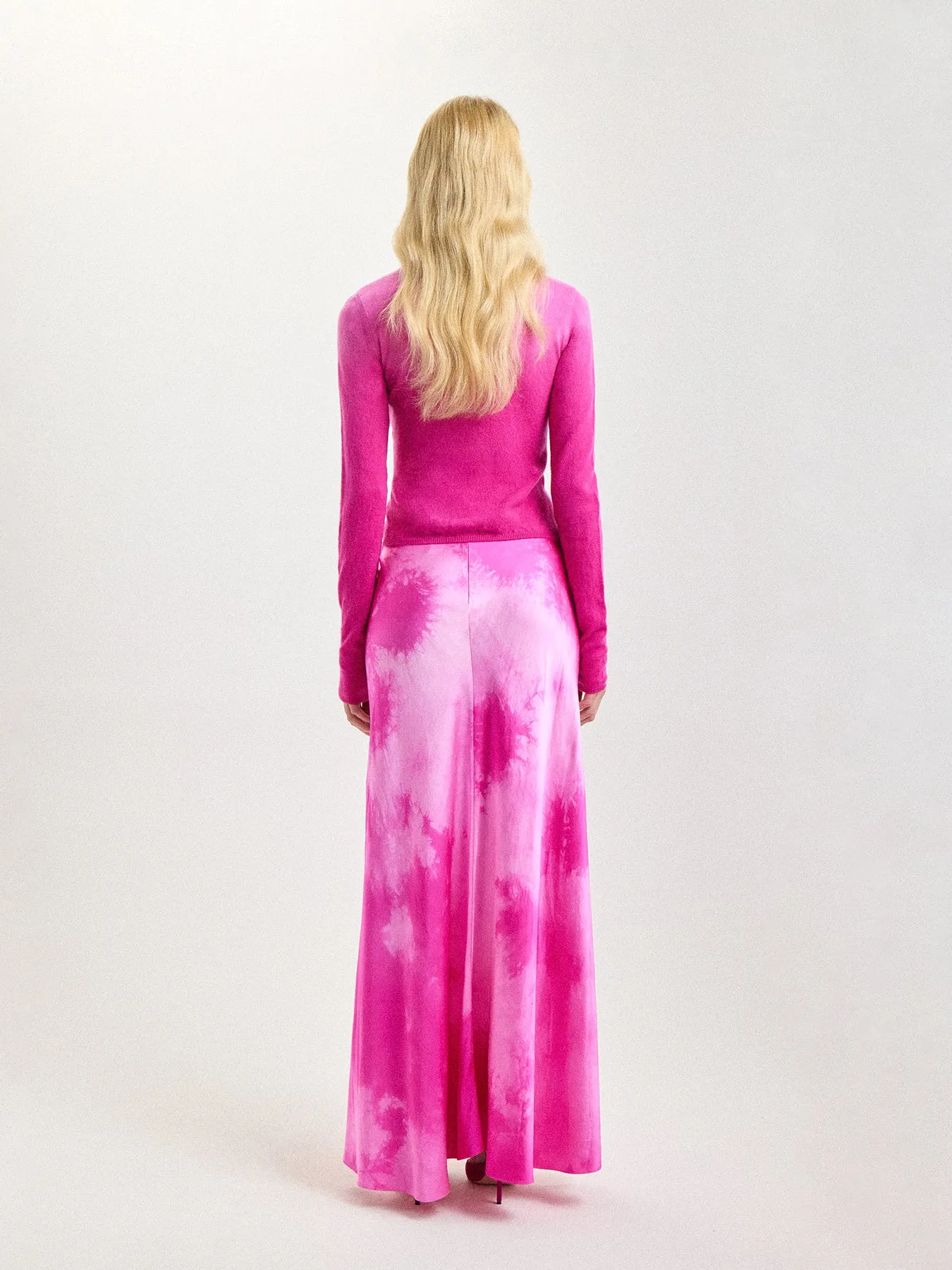 Flared Midi Skirt in Fushia Shibori